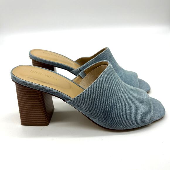 Nine West Women's Shoes Wylow Open Toe Size 9.5 Denim Blue - Picture 1 of 13